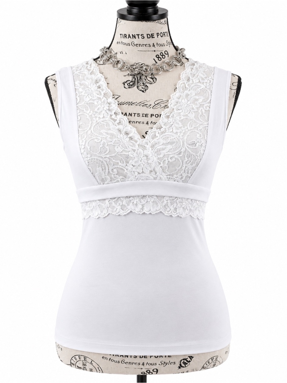 Charlotte Russe White Lace V-Neck Tank Top